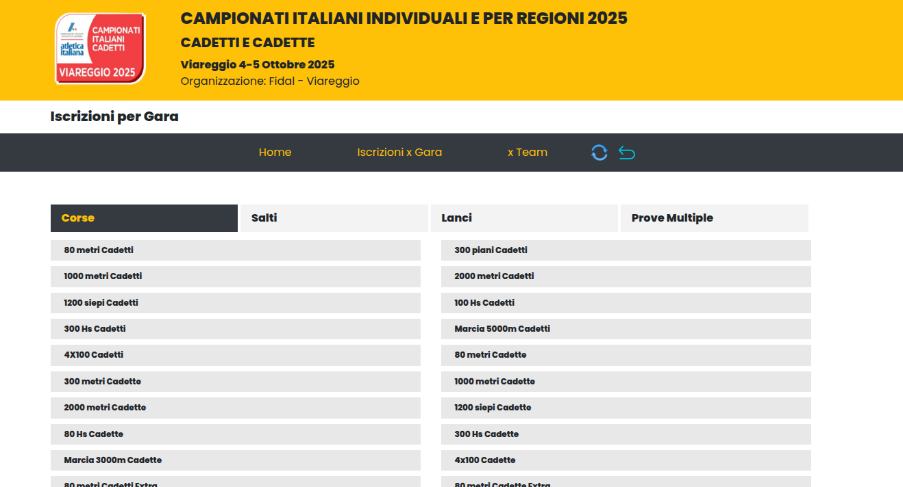Start List CAMPIONATI ITALIANI INDIVIDUALI E PER REGIONI 2025 CADETTI E CADETTE